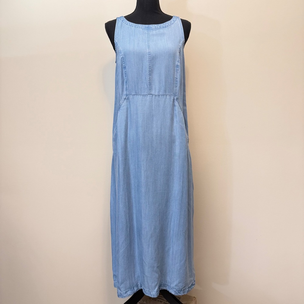 NEW J. Jill Denim Kauai Wash Tencel Sleeveless Maxi Dress Blue Womens SP Cottage